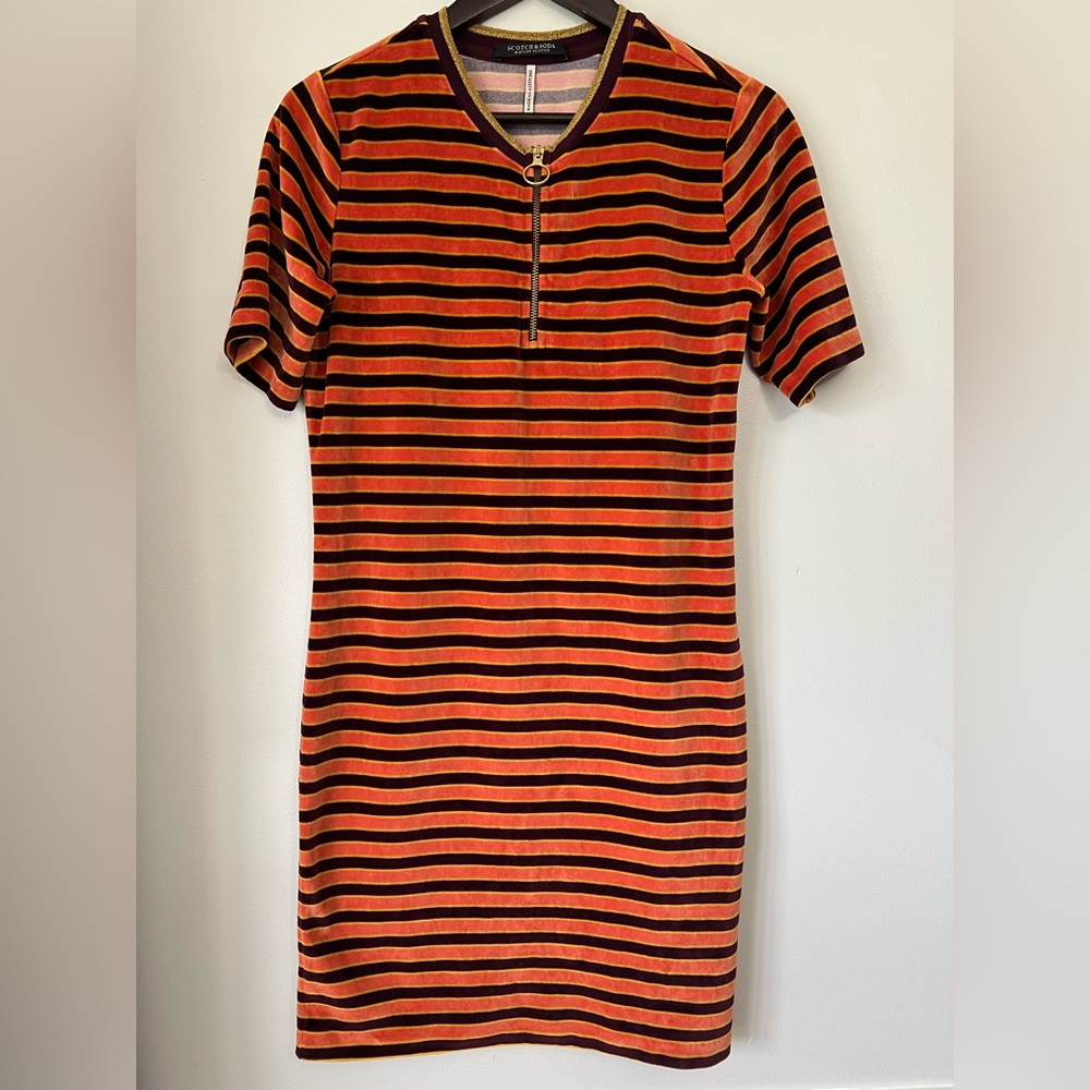 Scotch & Soda Velour Striped Dress Medium Hippie Artsy Indie Magical Altitudes